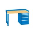 Lista International 60x30x35.25 Cabinet & Leg workstation w/5 drawers, back & end stops/butcher block top XSWB40-60BT-BB